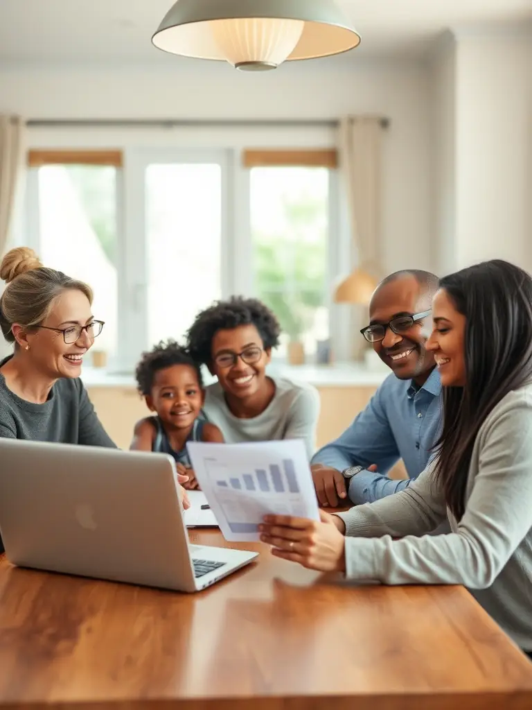 A South African family discussing financial plans with a consultant, emphasizing the importance of financial planning for future security and prosperity.